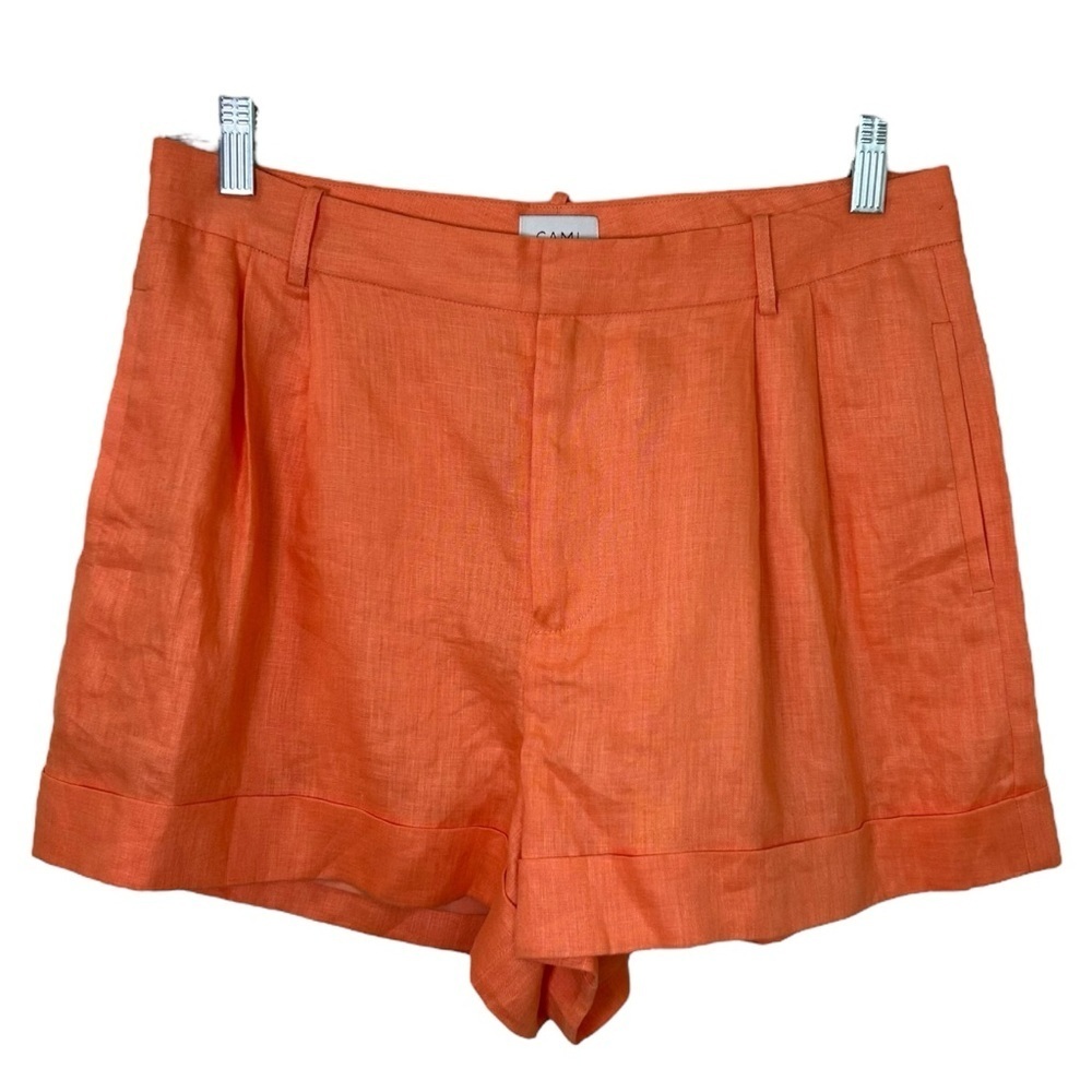 Cami NYC - “Rabia” Tailored Short in Papaya Linen-Blend Pleated - Size 12 Orange - Picture 4 of 17